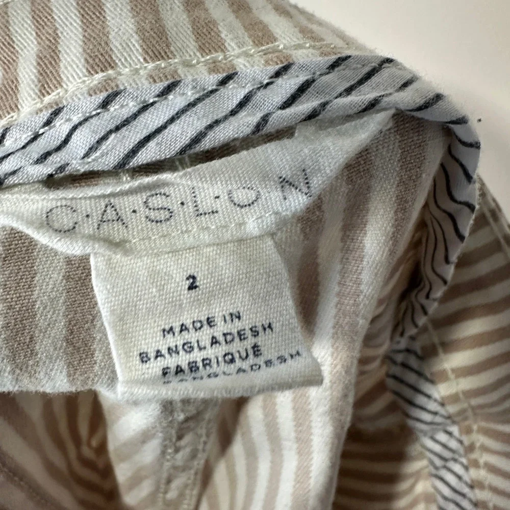 CASLON White & Beige Striped Cuffed Chino Shorts Neutral Boho‎ 5